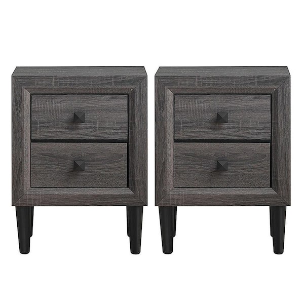 HONEY JOY 2PCS 2-Drawers Grey Nightstand Bedside End Table Storage Display Bedroom