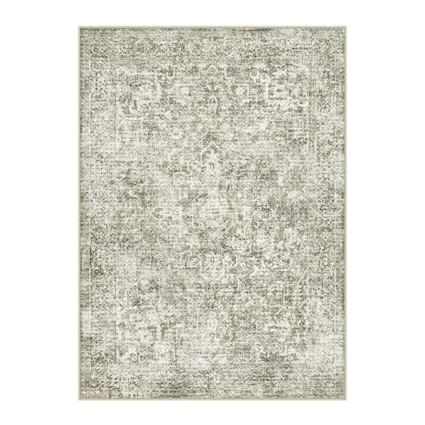Lambert 9 ft. X 12 ft. Taupe Vintage Washable Medallion Distressed Area Rug