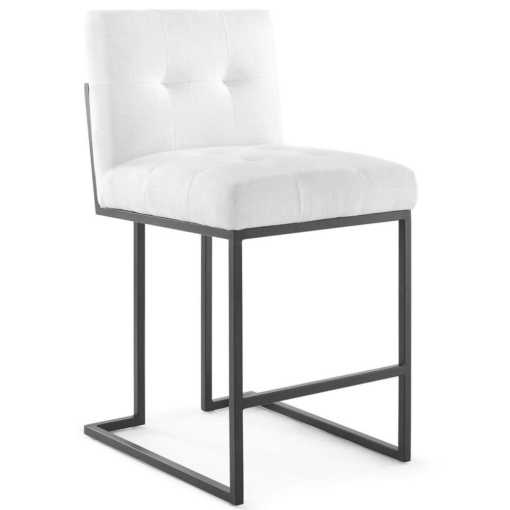 Gray Polyester Upholstered Counter Stool with Black Stainless Steel Base