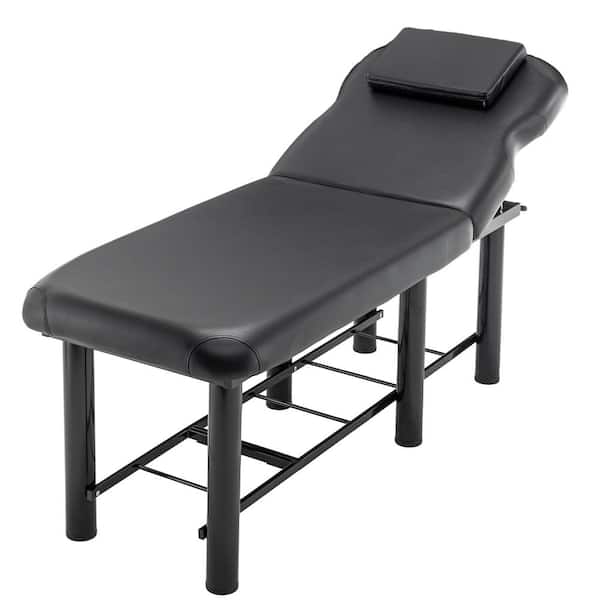 Black Backrest Adjustable Massage Table with Removable Headrest, Bottom Shelf Storage, Memory Foam Layer Salon Bed