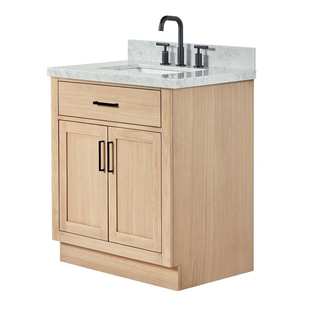 Hepburn 31" Oak Single Sink Vanity with Carrara Marble Top