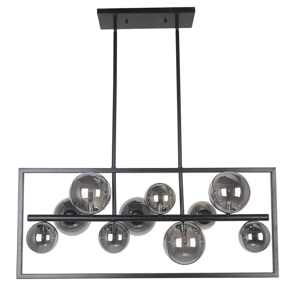 Dainolite Glasgow 10Light Matte Black LED Pendant with Smoked Glass