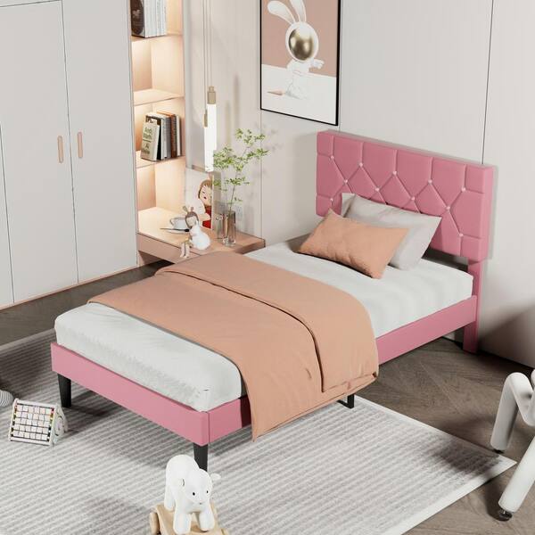 ベッドフレーム Single  bed plus  mattress and storage VECELO Upholstered Bed, Platform Bed with Adjustable