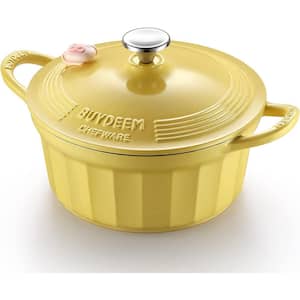 4.2 qt. Round Enameled Cast Iron Dutch Oven in Yellow with Lid, Cupcake Design with Stainless Steel Knob and Handles