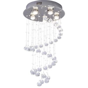 Modern 16 in. 5-Light Flush Mount Crystal Chandelier, Chrome Serpentine Design with No Bulbs Included