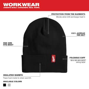 Men's Black Acrylic Cuffed Beanie Hat and Men's Red Fleece Lined Knit Hat Liner