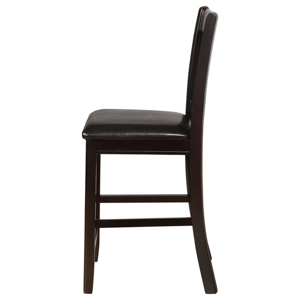 Lavon Cappuccino Wood and Black Faux Leather Counter Height Stools, Set of 2