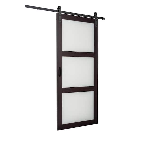 RELIABILT 36-in x 84-in Espresso Frosted Glass Mdf Single Barn Door (Hardware Included)