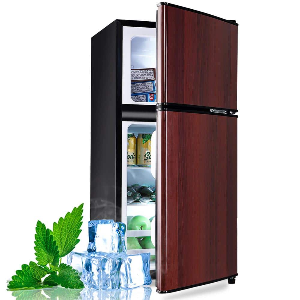 JEREMY CASS 3.5 cu. ft. Compact Refrigerator Mini Fridge in Wood with Freezer Small Refrigerator with 2 Door