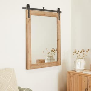 41 in. x 37 in. Rectangle Framed Brown Wall Mirror with Metal Hanging Rod