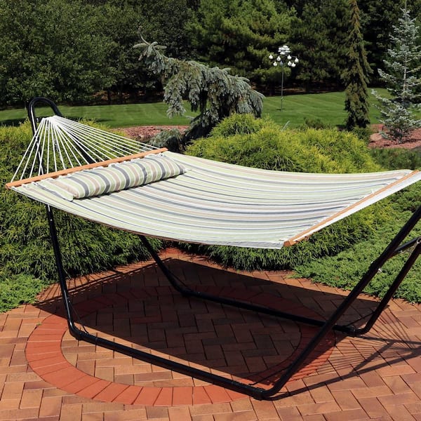  Hammock and Stand, Quick Dry Fabric Hammock, 2 Person Use 450  lbs Capacity, Outdoor Backyard Use : Patio, Lawn & Garden