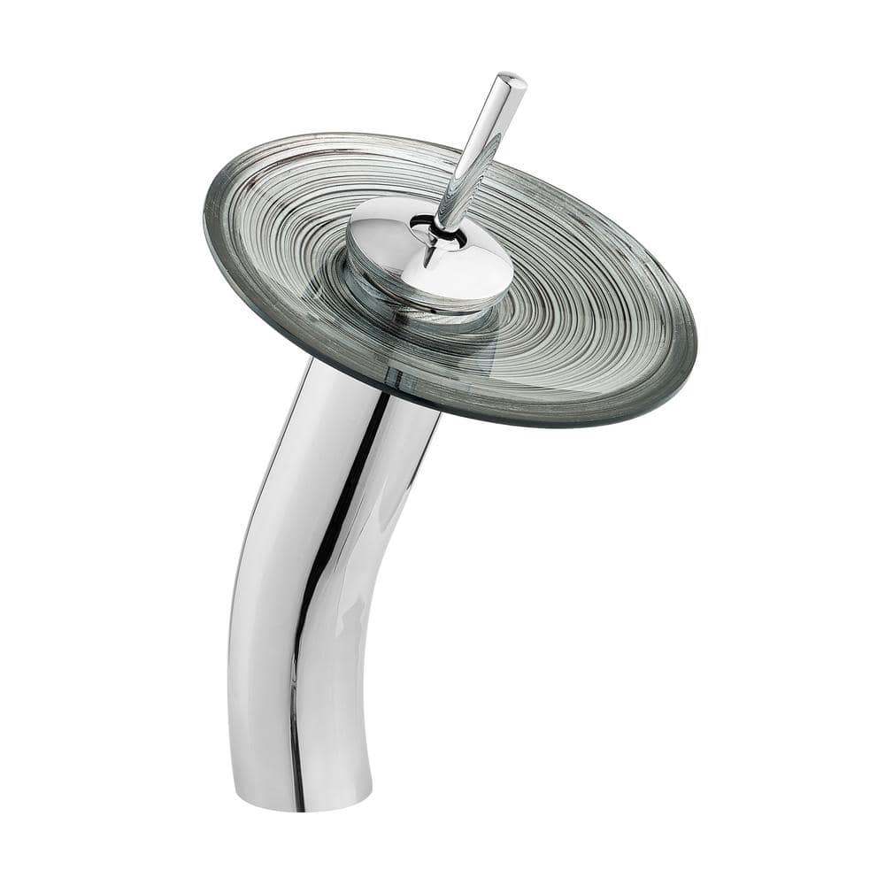 Cascade Smoky Grey 16.5" Glass Vessel Sink with Waterfall Faucet
