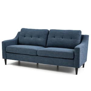 Ellen 75.5 in. Navy Blue Slope Arm Polyester Upholstered Straight 3-Seater Sofa