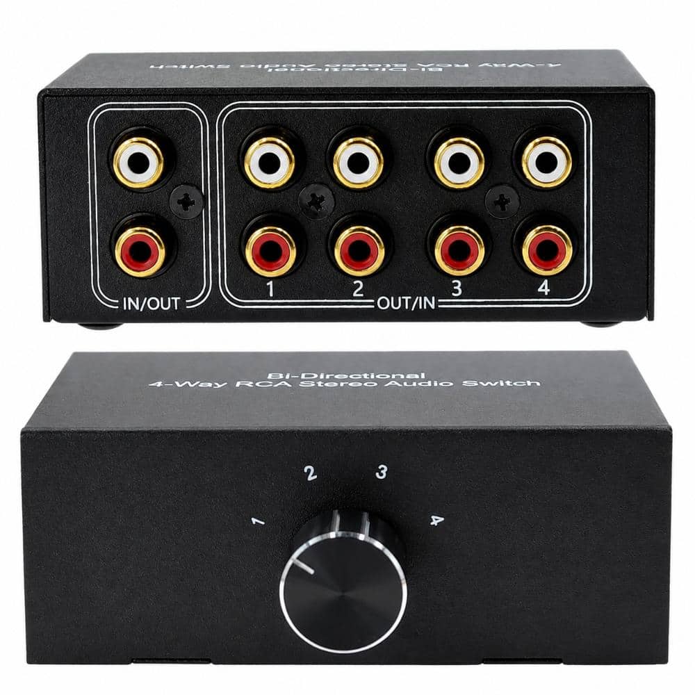 Four Way Stereo RCA Audio 1x4 or 4x1 Passive Speaker Selector Switch Box 6 x 4.2 x 2.5 Inch