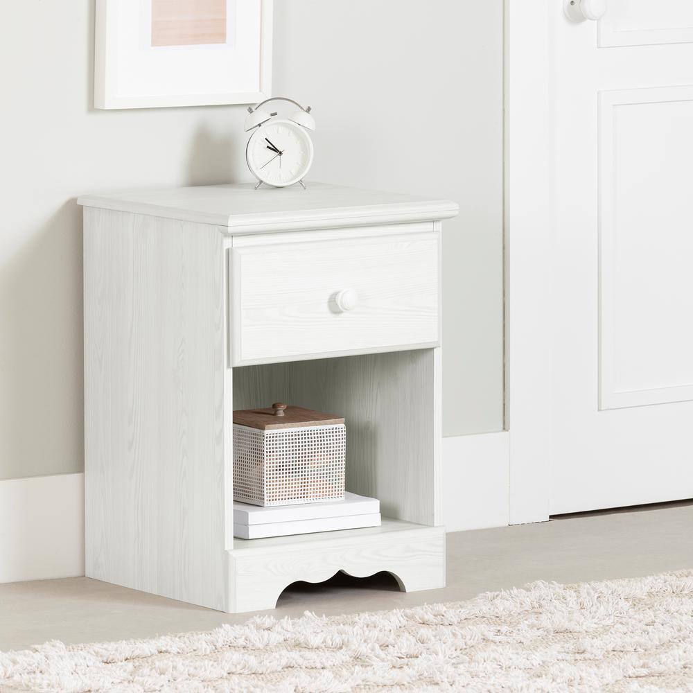 White Pine 1-Drawer Nightstand with Open Shelf