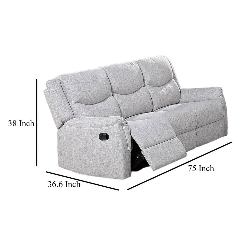 Sincere Bone White Fabric Reclining Sofa with Pillow-top Armrests