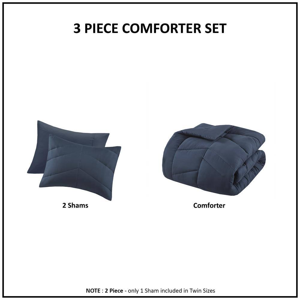 Navy Twin Reversible Microfiber Chevron Bedspread Set