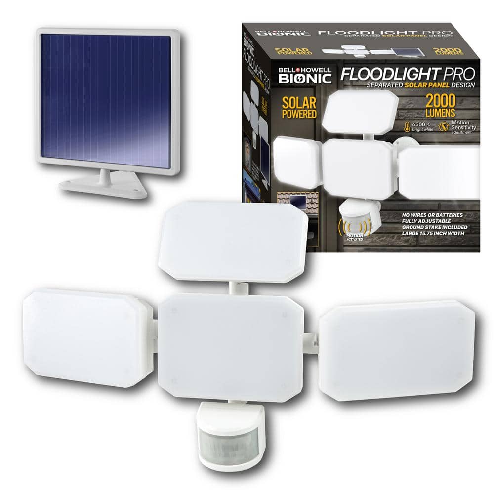 White Solar Powered Motion Sensing LED Floodlight