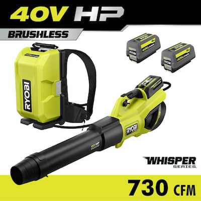 40V HP Brushless Whisper Series 190 MPH 730 CFM Leaf Blower and Backpack Battery w/ (2) 6.0 Ah Batteries & Charger