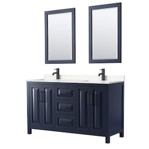 Daria 60 in. W x 22 in. D x 35.75 in. H Double Bath Vanity in Dark Blue with Carrara Cultured Marble Top, 24 in. Mirrors
