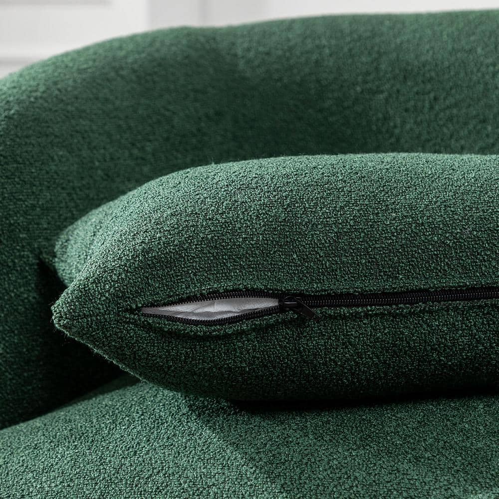 Green Boucle Swivel Barrel Armchair Set with Wood Frame