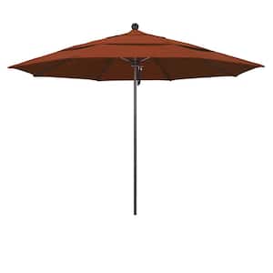 11 ft. Bronze Aluminum Commercial Market Patio Umbrella with Fiberglass Ribs and Pulley Lift in Terracotta Olefin