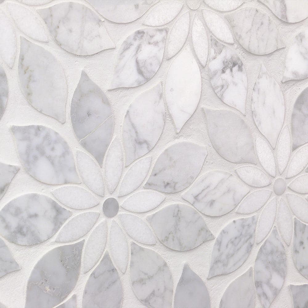 Thistle White Polished Marble Waterjet Mosaic Tile Sheet