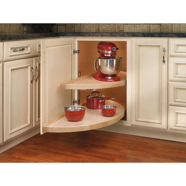 2-Shelf Turner Natural Maple 38 in. Lazy Susan Half-Moon Shaped
