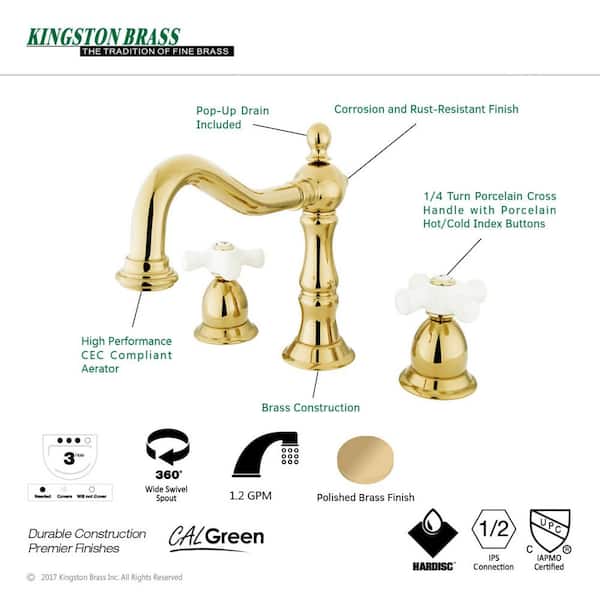 Heritage 8 in. Widespread 2-Handle Bathroom Faucet in Polished Brass