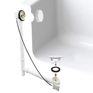 27 in. Cable Drive Bath Drain Assembly with Rotary Overflow Cover, Pop-Up Stopper - White Poly, Powder Coat White