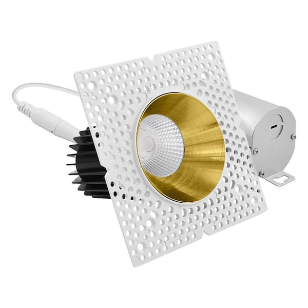 3 in. Trimless Recessed Light with Integrated LED Trim, 15W, 1100LM, 5CCT, 60°, Dimmable, IC Rated White + Brass