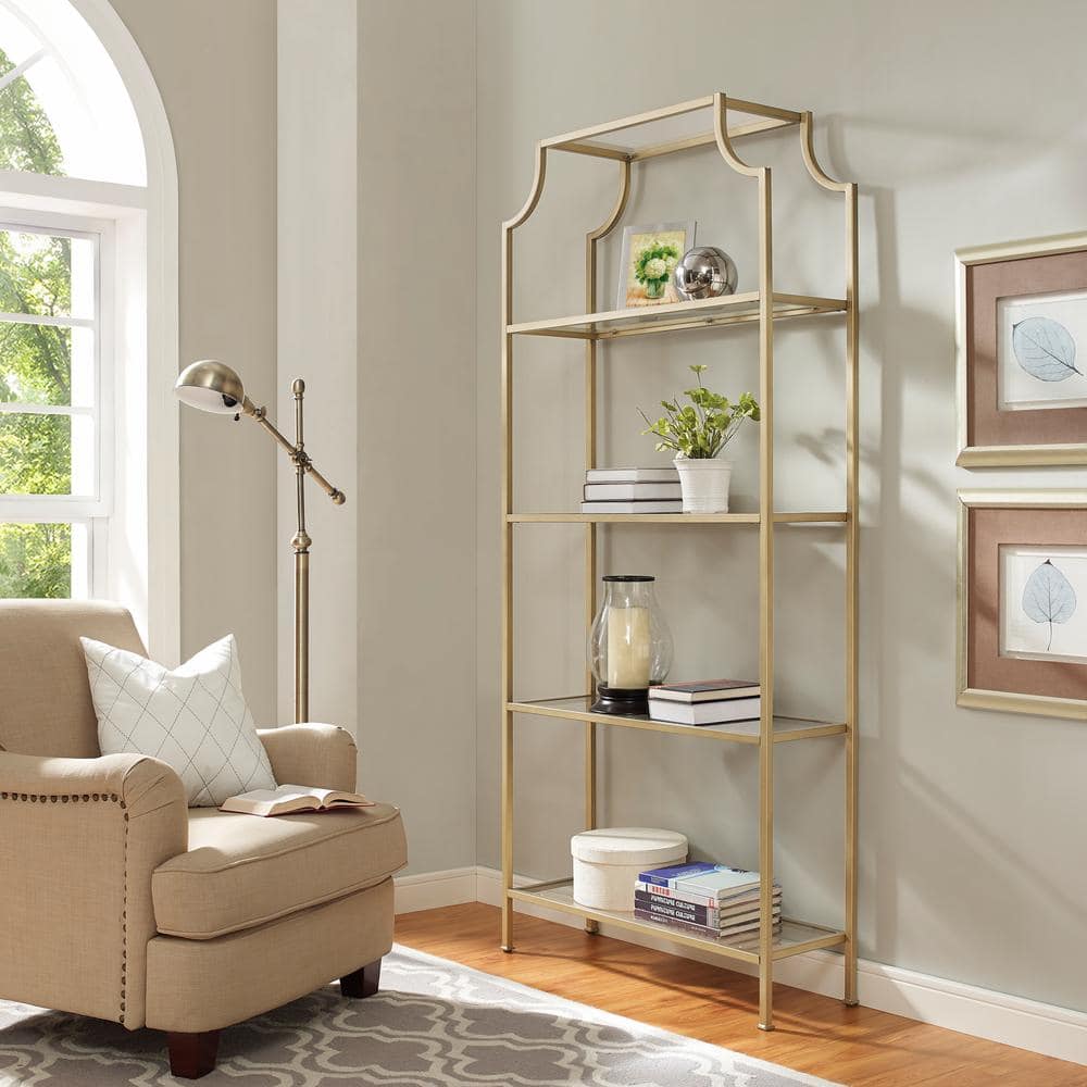 Aimee Antique Gold Pagoda-Style Metal and Glass Etagere