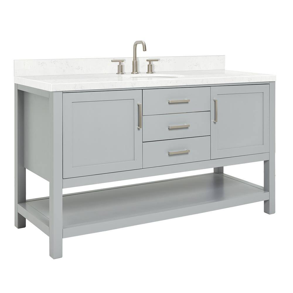 Bayhill Gray 60'' Single Sink Freestanding Vanity with Quartz Top