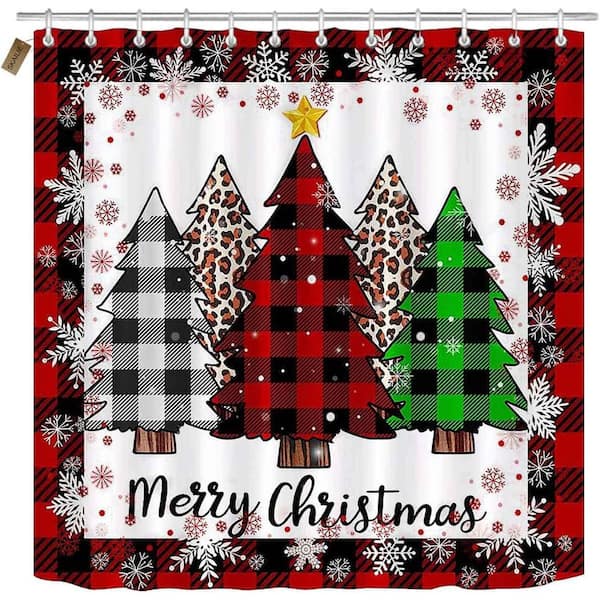 70.8 in. W x 70.8 in. L Microfiber Christmas Cartoon Shower Curtain, Blackout with 12 Hooks and Bathroom Mat Set