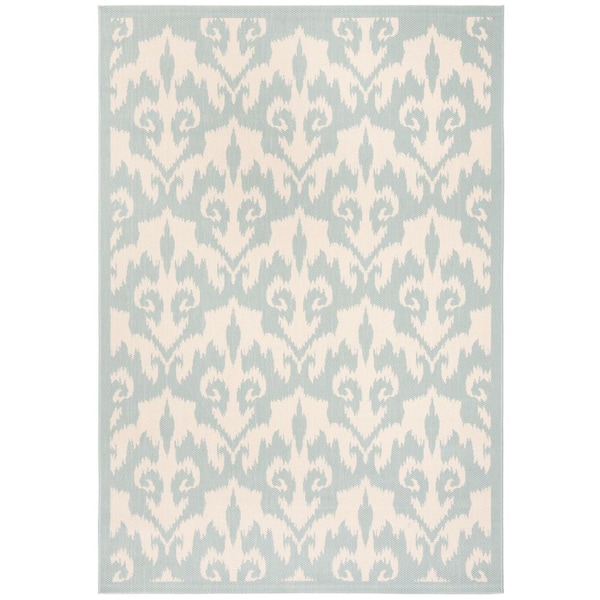 Courtyard Aqua/Beige 5 ft. x 8 ft. Abstract Geometric Indoor/Outdoor Area Rug