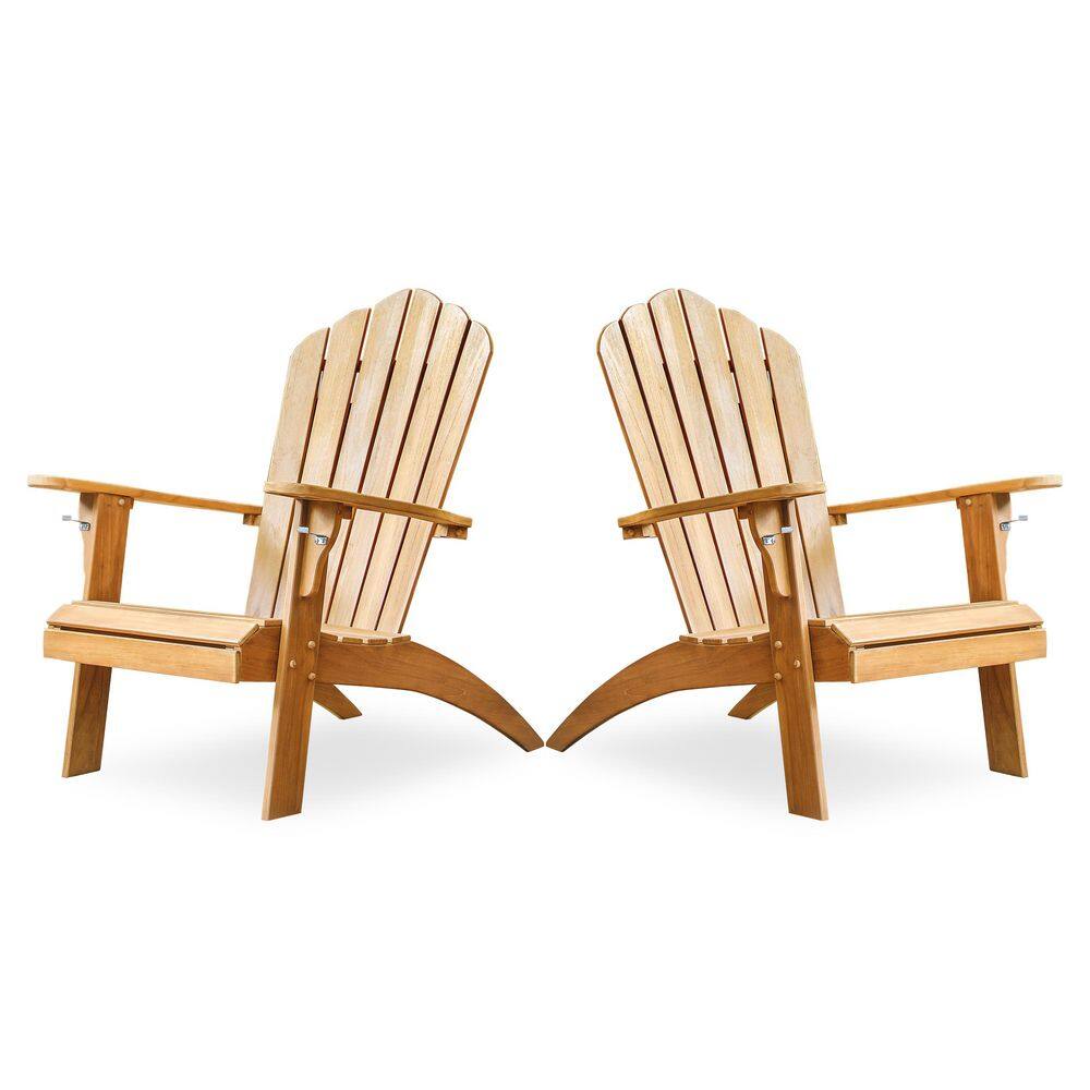 Miller Teak Wood Outdoor Adirondack Chair with Cup Holder in Natural Teak (Set of 2) price history on PriceWatchPro