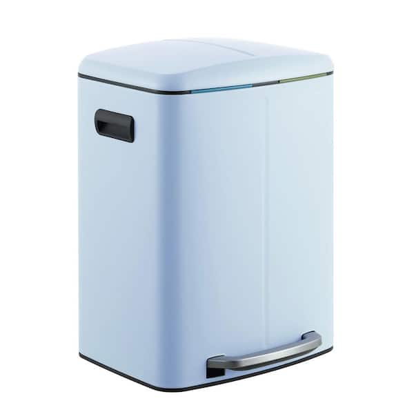 happimess Marco Rectangular 10.6 Gal. Tide Pool Blue Double Bucket Trash Can with Soft-Close Lid