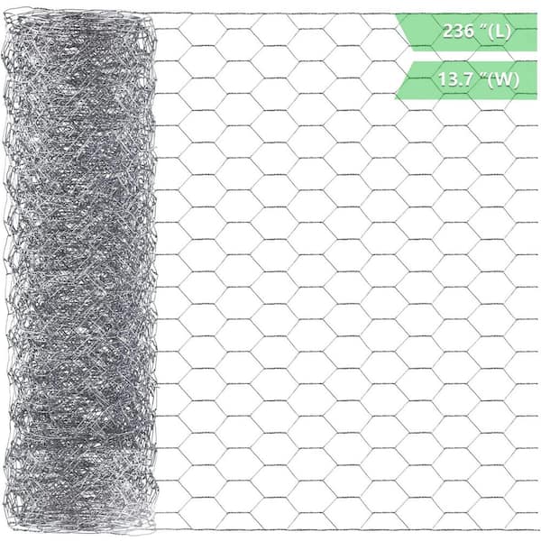 NVNOO 13.7 in. x 236 in. Hexagonal Galvanized Wire Netting for Pet Rabbit Chicken Fencing, Silver