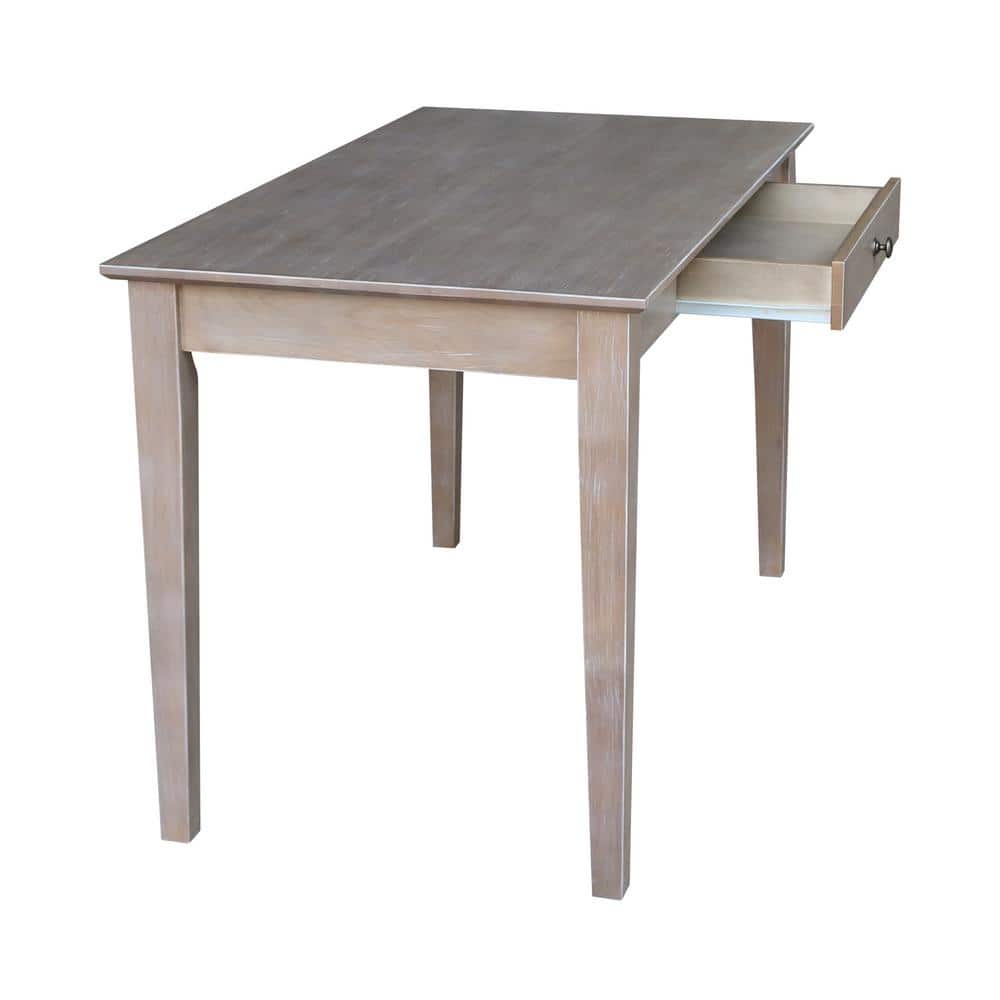 Transitional Solid Hardwood Home Office Desk with Drawer in Washed Gray Taupe