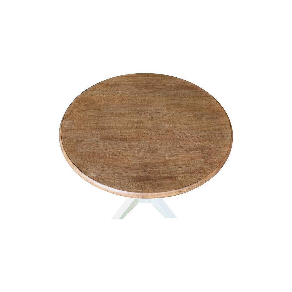 Hickory and Shell Solid Wood Round Pedestal Table Set with High Cross Back Chairs