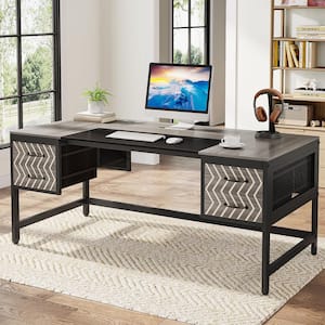 Moronia 63 in. Rectangular Gray and Black Wood 4-Drawer Computer Desk Executive Desk for Home Office
