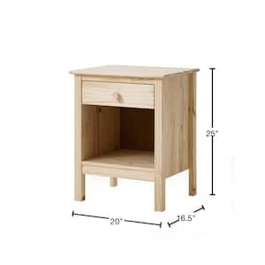 1-Drawer Unfinished Natural Pine Wood Nightstand (25 in. H x 20 in. W x 16.5 in. D)