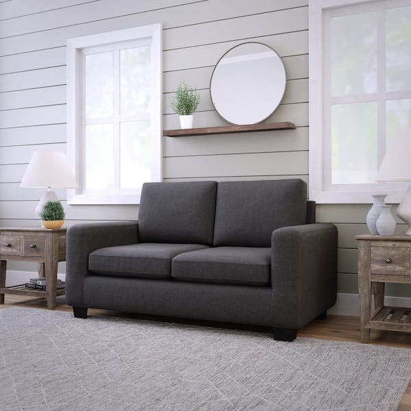 Brookside Shay 61 in. Charcoal Polyester Upholstered 2-Seater Track Arm Loveseat Sofa with Square Arms