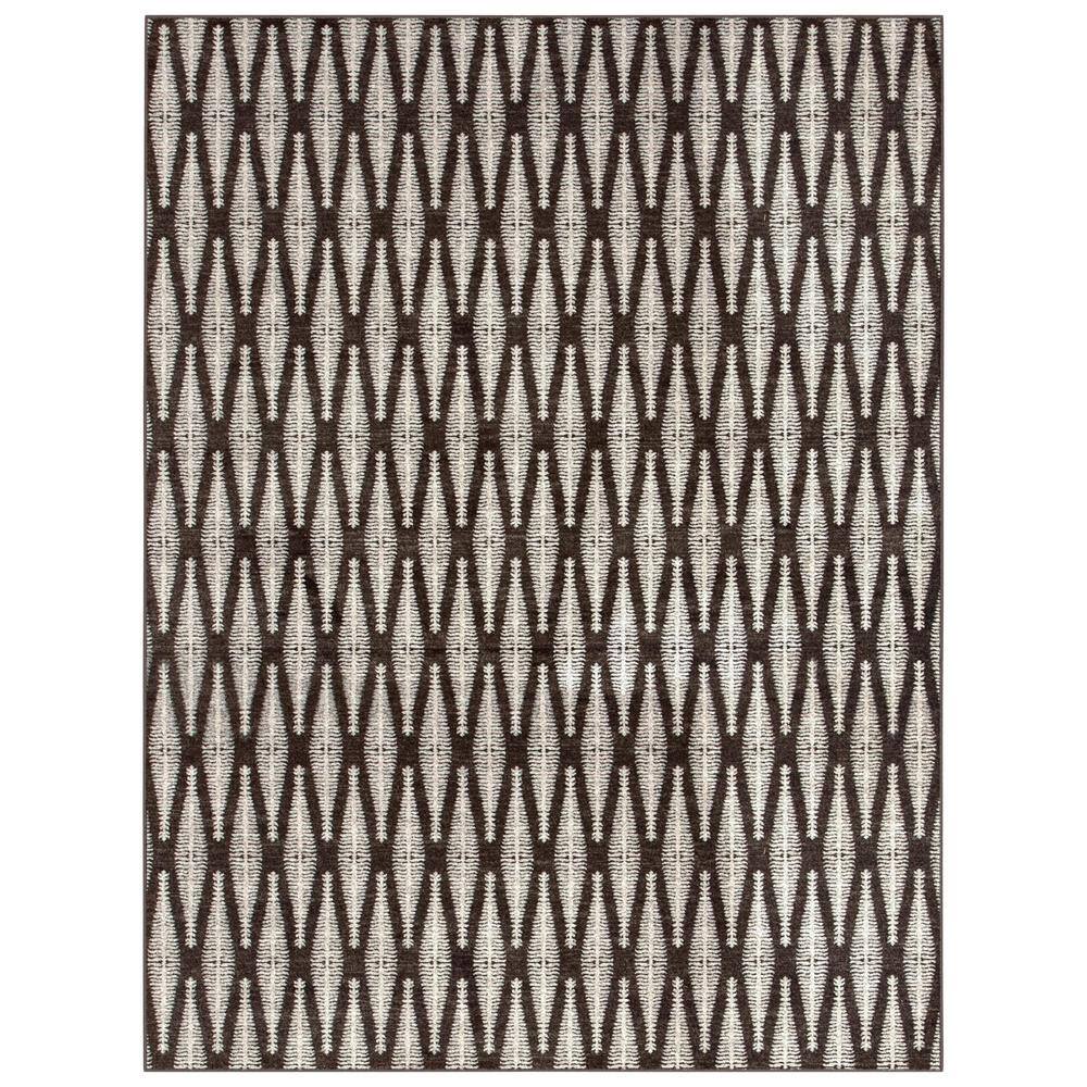 Ivory and Brown Geometric 8' x 10' Reversible Viscose Area Rug
