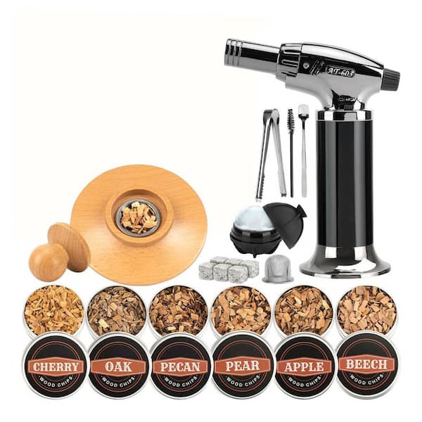 18-Piece Oak Wood Cocktail Smoker Kit with Metal Torch, 6 Flavors Wood Chips, Whiskey Smoker Infuser Set