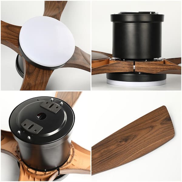 ふー TOZING 54 in. Modern Indoor Black and Wood Low Profile Flush