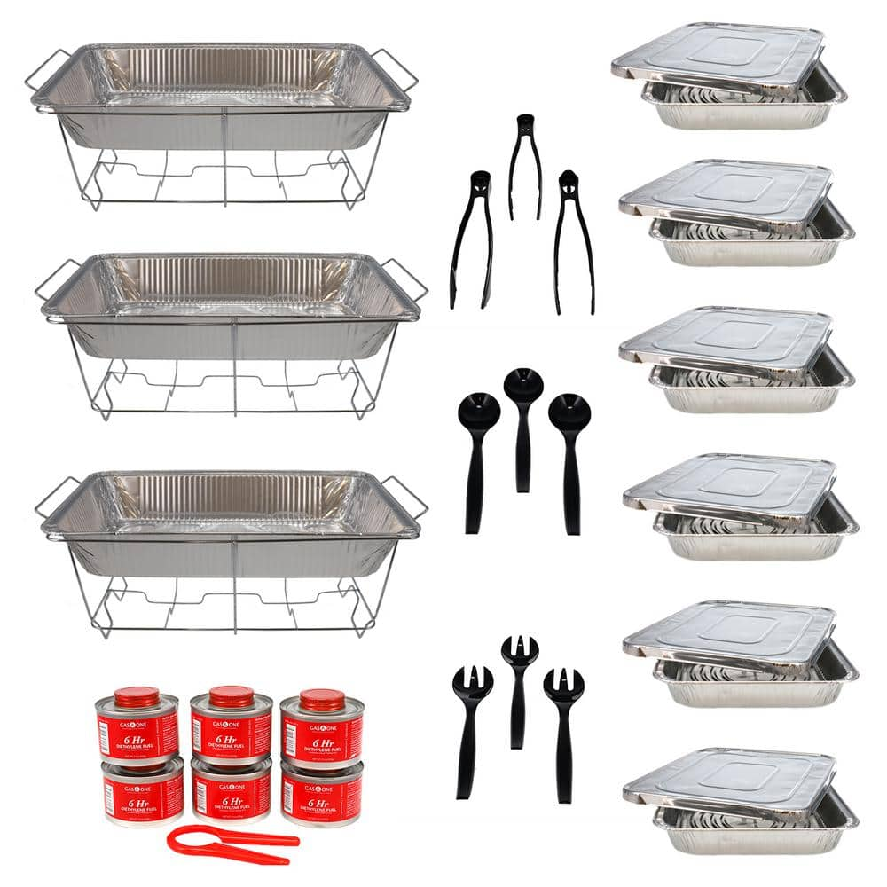 Alpha Living 70027 33-Pcs Disposable Chaffing Buffet with-Covers  Utensils  6Hr Fuel Cans – Premium Chafing Dish Set for Events  Parties  Catering