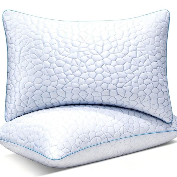 Cooling Shredded Memory Foam Pillow, 2-Piece, Bed Adjustable Firm Pillow, For Side Back Stomach Hot Sleepers in White