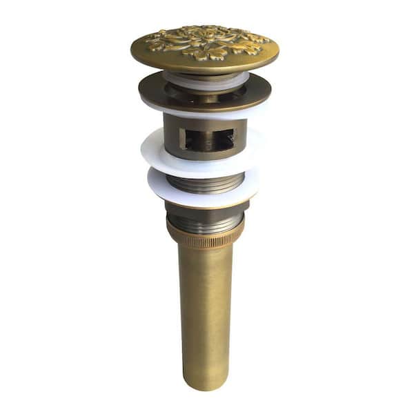 RENOVATORS SUPPLY MANUFACTURING Bathroom Sink Drain Antique Brass Pop-Up with Overflow in Brass