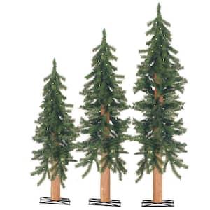 2 ft., 3 ft. and 4 ft. Pre-Lit Alpine Artificial Christmas Tree with Wooden Trunk (Set of 3)